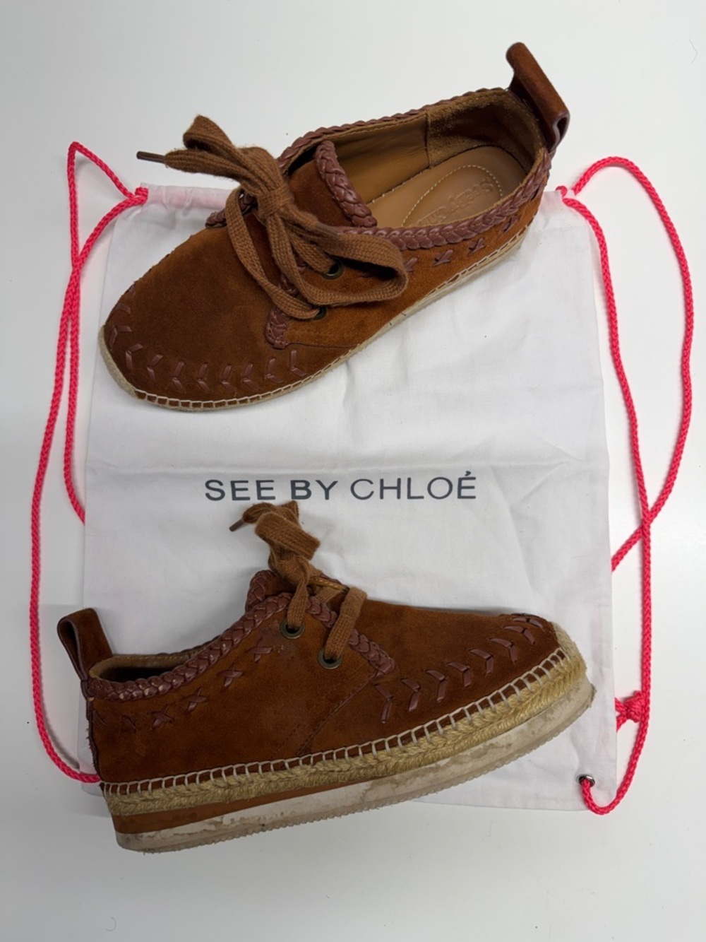 See by Chloe Espadrilles Sneakers Shoes Suede Whipstitch Trim Tan Brown Size 7